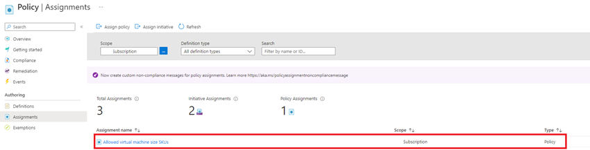 How to implement Allowed virtual machine size SKUs policy in Azure